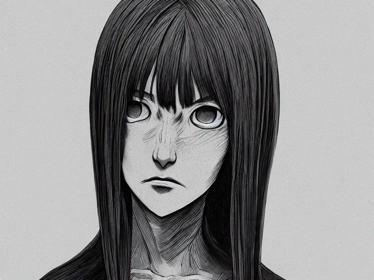 Prompt: concept art of the female protagonist of the junji ito visual novel, developed by key, hd, 8 k, digital painting, stylized, monochromatic color scheme, octane, trending on artstation