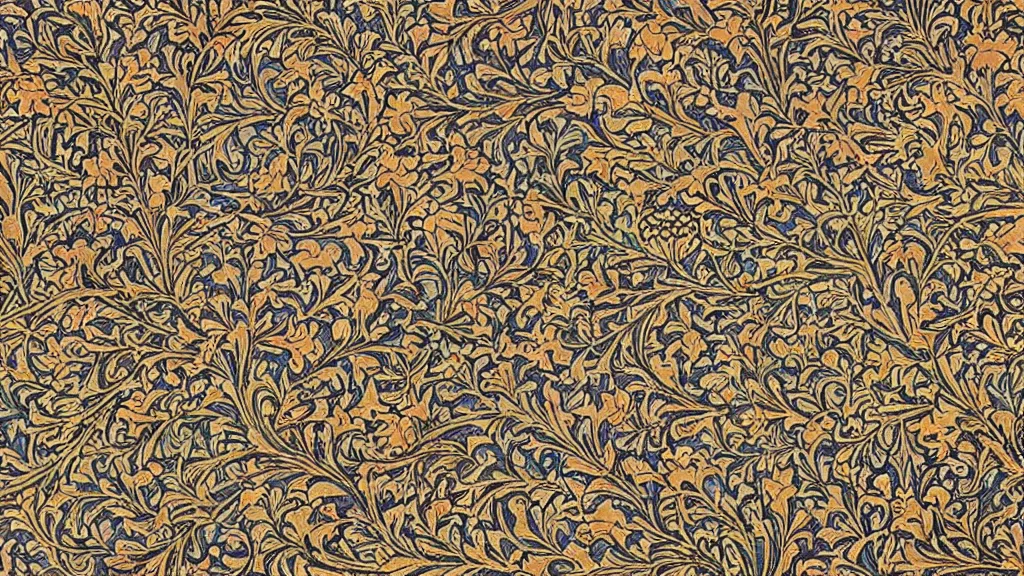 Prompt: intricate flowing floral pattern by william morris and klimt