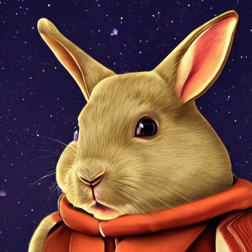 Image similar to starship captain anthro rabbit fursona, photo realism