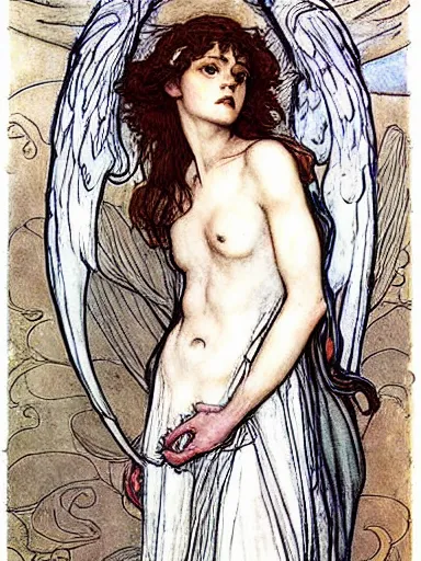 Prompt: angel by rebecca guay and by john william waterhouse and by arthur rackham, detailed, proportional