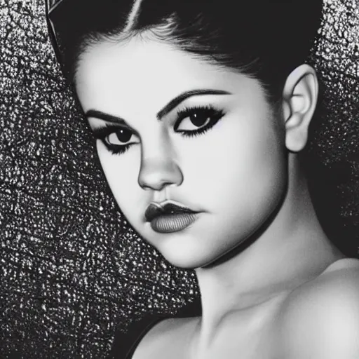 Image similar to A portrait of Selena Gomez as Catwoman, extreme close-up, dramatic lighting