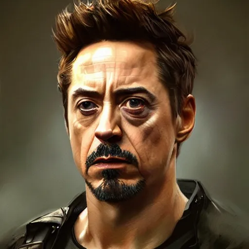 Image similar to hyper realistic portrait painting, beautifully rendered, robert downey jr. as luigi painted by greg rutkowski, wlop, artgerm, dishonored 2