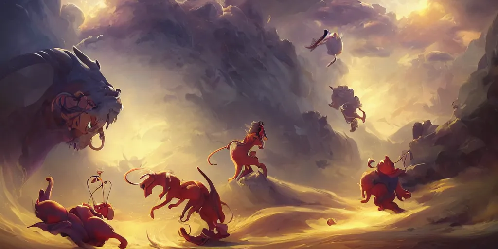 Image similar to Aesthetic art of the Zodiacs playing with each other , cgsociety, fantasy art, concept art , ambient occlusion, behance hd , concept art by Jesper Ejsing, by RHADS, Makoto Shinkai Cyril Rolando