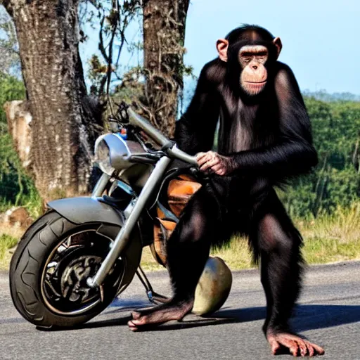 Prompt: running away from a possessed chimpanzee on a motorcycle