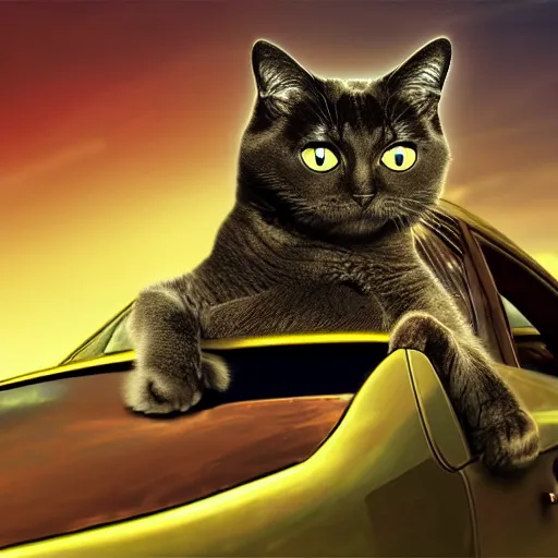 Image similar to a cat driving a car, photo manipulation, digital art, photoshop, creative