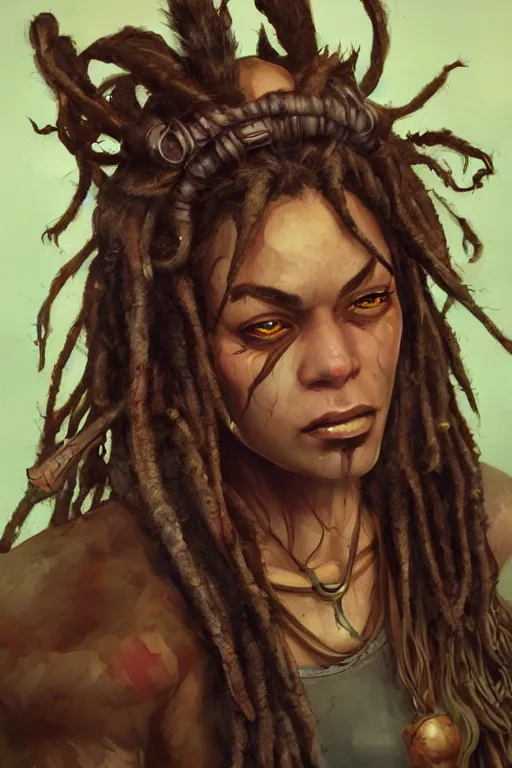 Prompt: goblin with dreadlocks, highly detailed, portrait, character art by Fiona Staples,