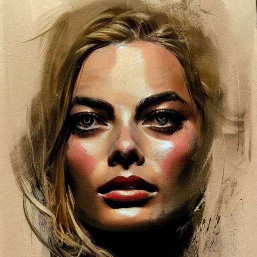 Image similar to portrait of margot robbie, artwork by guy denning and charlie bowater,