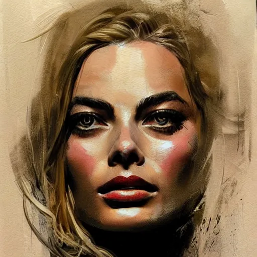 Prompt: portrait of margot robbie, artwork by guy denning and charlie bowater,