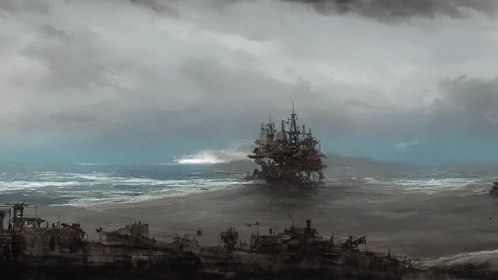 Prompt: panorama view of sea, papyrus, watercolored, jakub rozalski, dark colours, dieselpunk, artstation