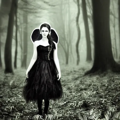Prompt: Once upon a time there was a fairy in the forest and everything around her became black and white.