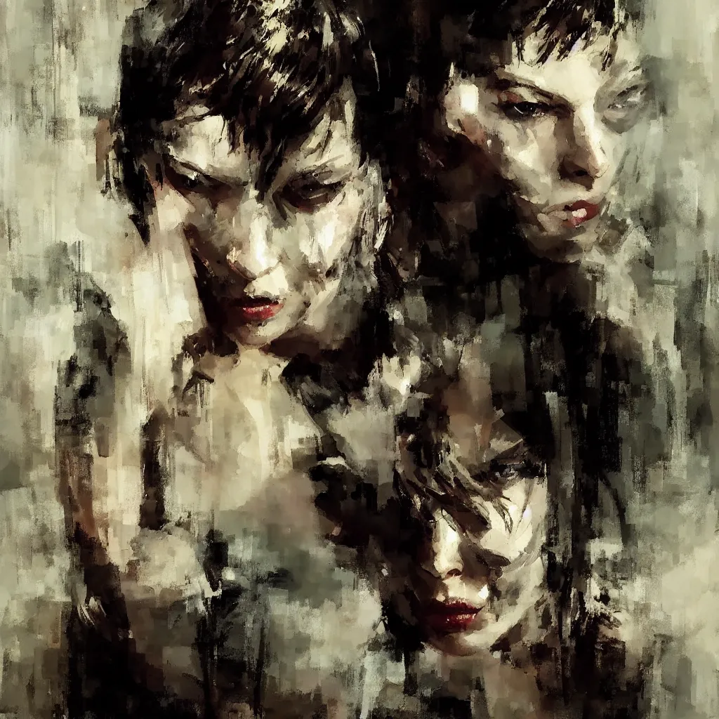 Image similar to A painting of Milla Jovovich, by Jeremy Mann