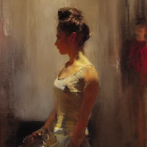 Image similar to portrait of the dancer in the spotlight, by jeremy mann, anders zorn.