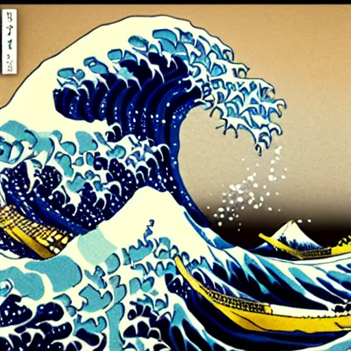 Prompt: The Great Wave off Kanagawa by Katsushika Hokusai picture, hyper realistic, 8k, colorful