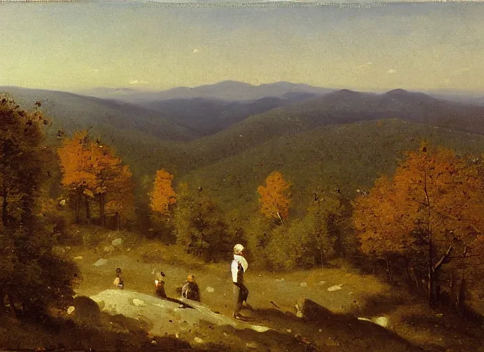 Image similar to portrait of friends hiking franconia ridge new hampshire in autumn, jean - baptiste - camille corot