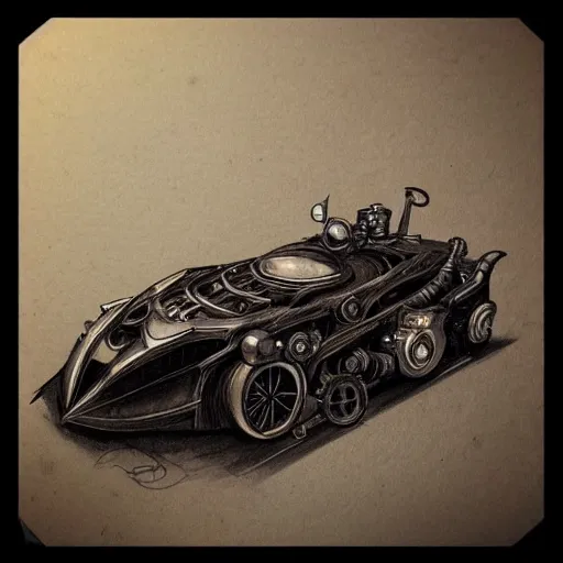 Image similar to steampunk batmobile concept sketch