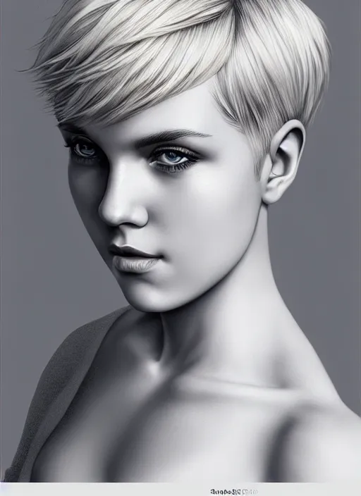 Prompt: photo of a gorgeous young woman with blonde hair, pixie cut, in the style of stefan kostic, realistic, sharp focus, 8k high definition, insanely detailed, intricate, elegant, art by stanley lau and artgerm