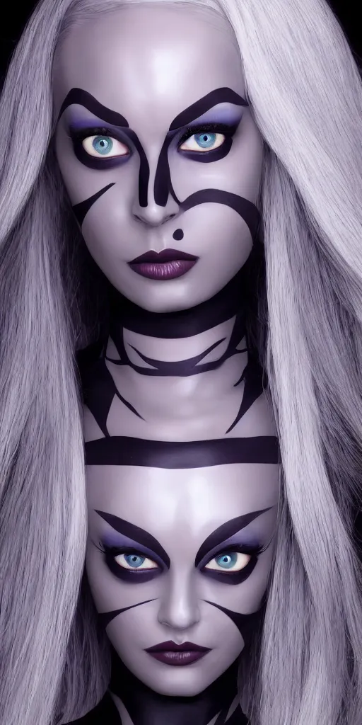 Image similar to drow woman with beautiful eyes, symmetrical face, and a latex top