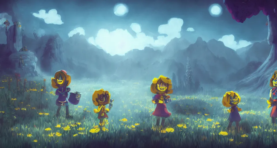 Image similar to A beuatiful matte painting of Undertale, emotional, cinematic, atmospheric, featured on artstation, ultra detailed