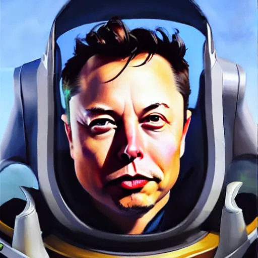 Prompt: greg manchess portrait painting of elon musk with jetpack as overwatch character, medium shot, asymmetrical, profile picture, organic painting, sunny day, matte painting, bold shapes, hard edges, street art, trending on artstation, by huang guangjian and gil elvgren and sachin teng