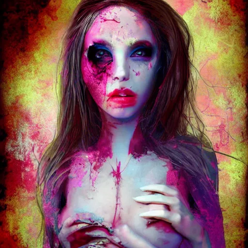 Image similar to pale necro beautiful girl, decaying bleeding colors!, digital painting, devianart, a picture taken by lisa odel and samantha elisa