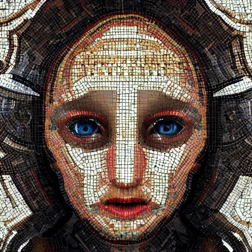 Prompt: portrait mosaic of a beautiful Humanoid Robot with robot ears and eyes, 4k, intricate details, digital, neoclassical