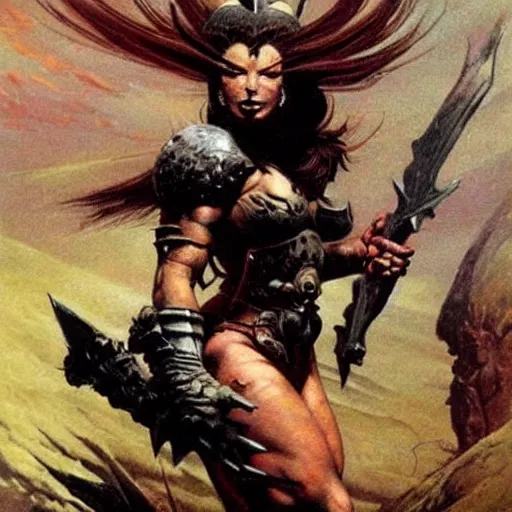 Image similar to warrior princess by Frank Frazetta,fantasy artwork,bold,striking,high quality!!!!!,masterpiece!!!! 😚