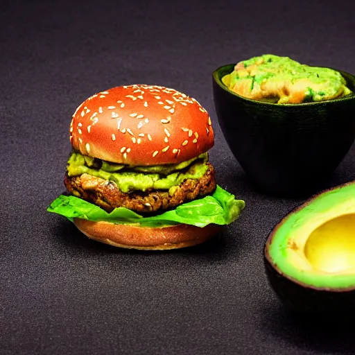 Prompt: a hamburger with too much avocado, 8 k resolution, amazing food photography