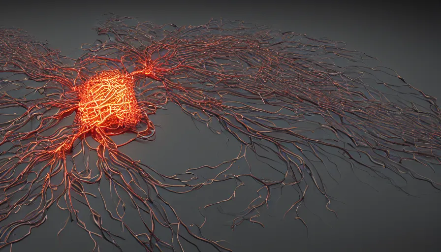Prompt: houdini rendering of glowing synapses, photorealistic rendering, octane, redshift