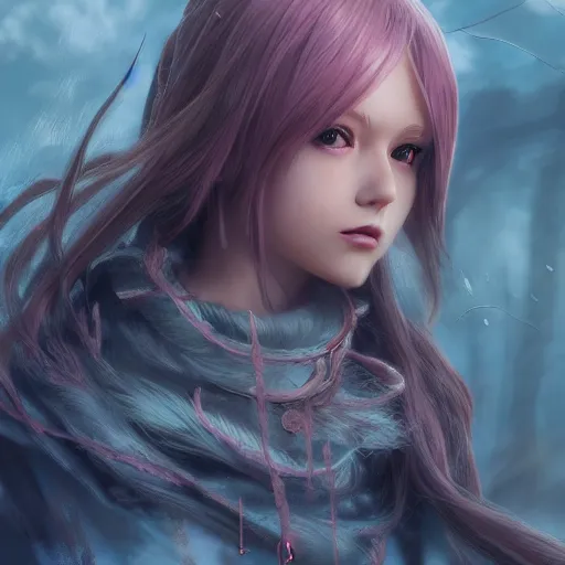 Image similar to character design, beautifull female wizard, fantasy style clothing, anime key visual, official media, illustrated by wlop, extremely detailed, 8 k, trending on artstation, cinematic lighting, beautiful, mist, photorealistic, octane render, unreal engine, hyper detailed, volumetric lighting