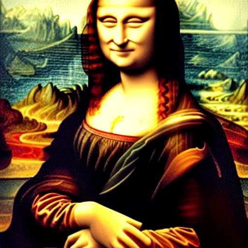 Prompt: the mona lisa perfect replica of the paint