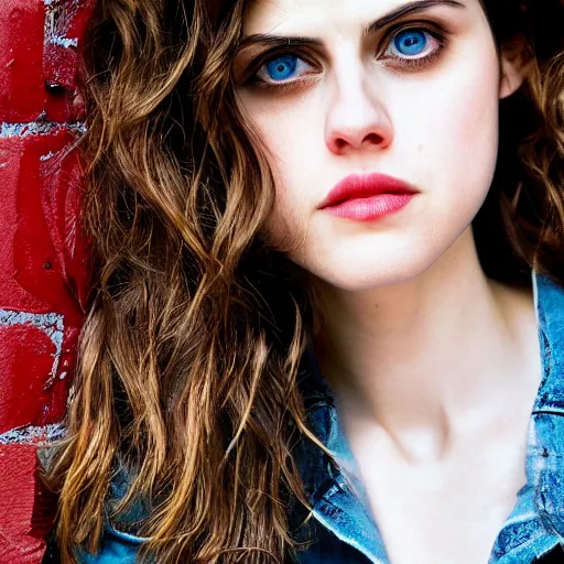 Image similar to closeup portrait of alexandra daddario in a smoky new york back street, photograph, natural light, sharp, detailed face, magazine, press, photo, Steve McCurry, David Lazar, Canon, Nikon, focus