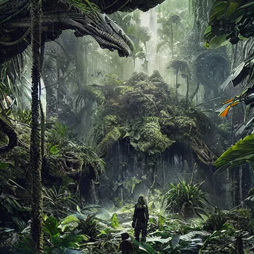 Image similar to epic, ultra detailed, hyper - real alien jungle by greg rutkowski inside the movie matrix