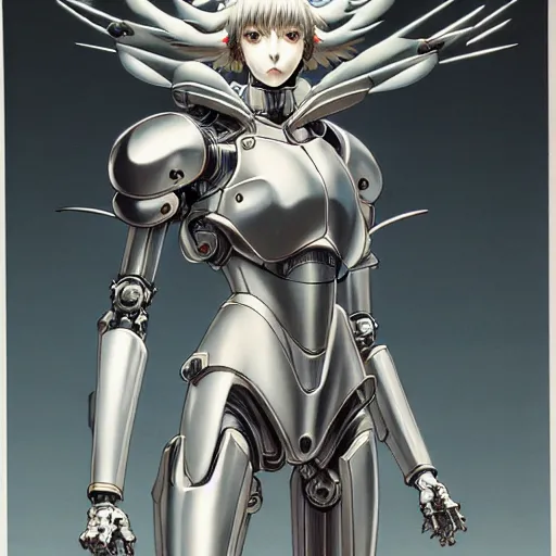 Image similar to prompt : photorealistic cinematic 3 d render of persona soft light painted by takato yamamoto, chrome mecha attributes and armor, inspired by ghost in shell anime, smooth face feature, intricate oil painting, high detail, sharp high detail, manga and anime 1 9 8 0