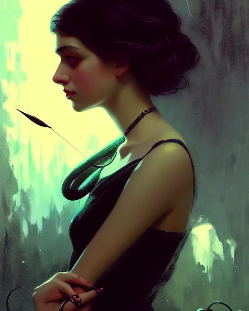 Prompt: stylized portrait by aykutmakut of an artistic pose, composition, young victorian sad fancy lady, surrounded by snakes, cinematic moody colors, realistic shaded, fine details, realistic shaded lighting poster by ilya kuvshinov, magali villeneuve, artgerm, jeremy lipkin and michael garmash and rob rey