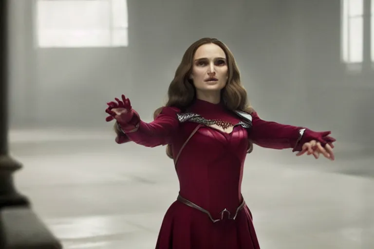 Image similar to film still of Natalie Portman as Wanda Maximoff Scarlett Witch in Multiverse of Madness