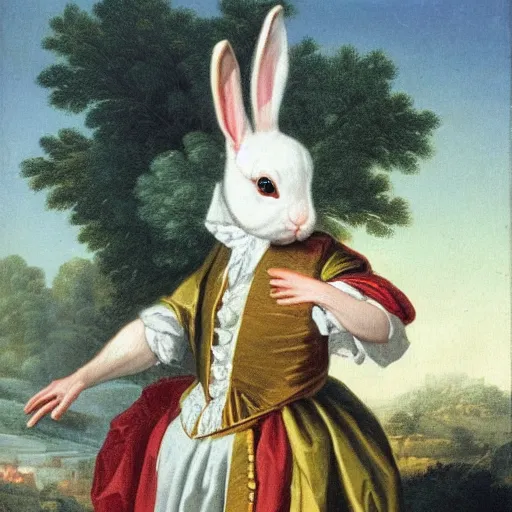 Prompt: a rabbit dressed as mozart, realistic oil painting 1 7 0 0 s