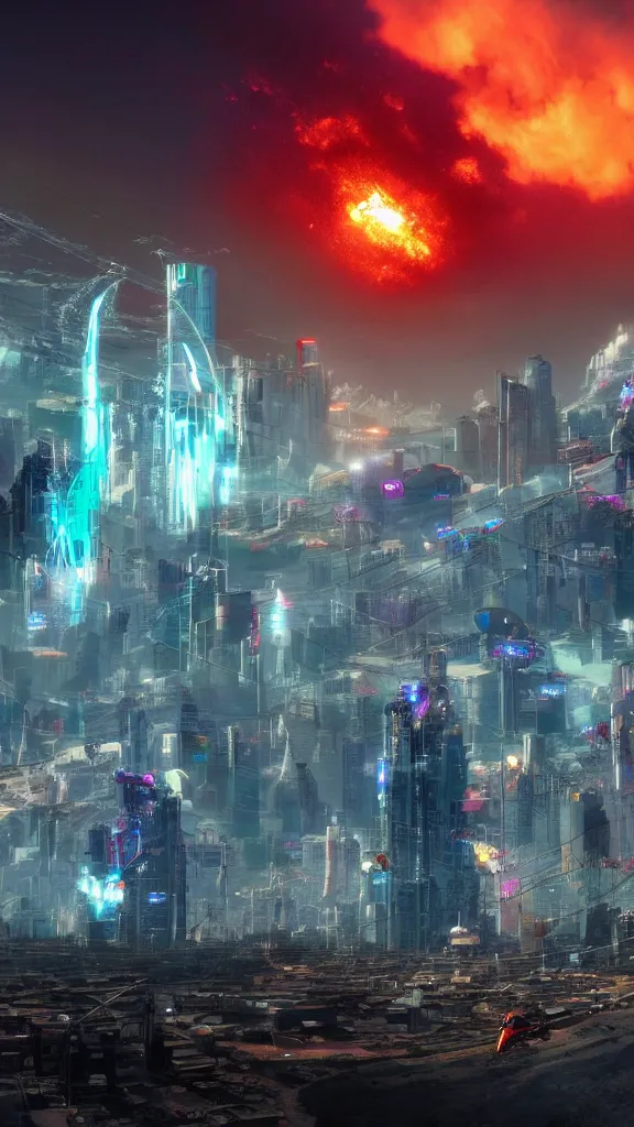 Image similar to chile being invaded by aliens, cyberpunk, end of the world, high details, beautiful