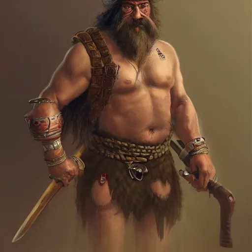 Prompt: portrait old barbarian warrior with face tattoo and trucker mustache, 8 k, trending on art station, by tooth wu and greg rutkowski