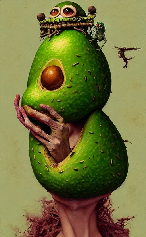 Image similar to anthro avocado creature painting by chiara bautista, beksinski and norman rockwell and greg rutkowski weta studio, and lucasfilm