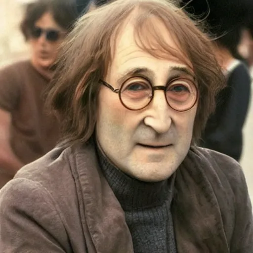 Prompt: A colored colorized real photograph of old John Lennon as an old man in his eighties with short hair in the 2010s, Old John Lennon, taken in the early 2020s, taken on a 2010s Camera, realistic, hyperrealistic, very realistic, very very realistic, highly detailed, very detailed, extremely detailed, detailed, digital art, trending on artstation, headshot and bodyshot, detailed face, very detailed face, very detailed face, real, real world, in real life, realism, HD Quality, 8k resolution, intricate details, colorized photograph, colorized photo, John Lennon as an old man with short hair, old, old man, headshot and bodyshot, old man that looks like John Lennon with short hair, old guy with short hair