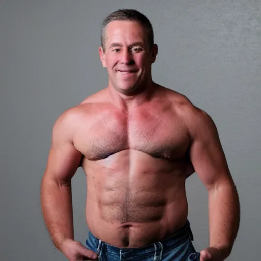 Image similar to photo of a 4 0 year old man that looks young for his age that takes hgh and testosterone. he has no shirt on and his muscles are in view.