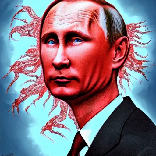 Prompt: vladimir putin became bloody ugly worm abomination, photo - realistic, color image, 2 k, highly detailed, bodyhorror, occult art