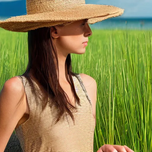 Prompt: Straw-hat made of grass