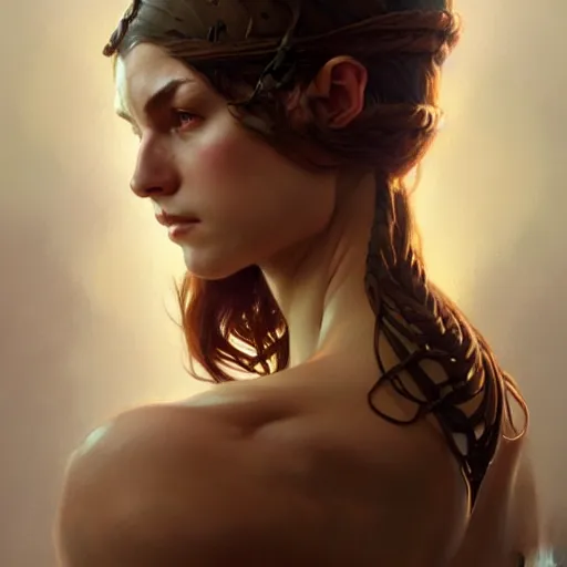 Image similar to , muscular upper body, D&D, fantasy, intricate, elegant, highly detailed, digital painting, artstation, concept art, smooth, sharp focus, illustration, art by artgerm and greg rutkowski and alphonse mucha