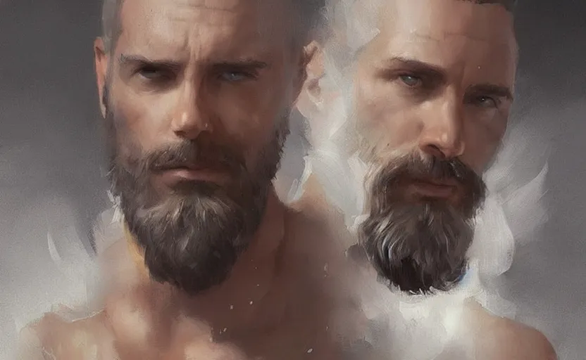 Image similar to a painting of the all father trending on artstation in the style of greg rutkowski, beautiful, male, sensual, wise, natural skin, lack beard