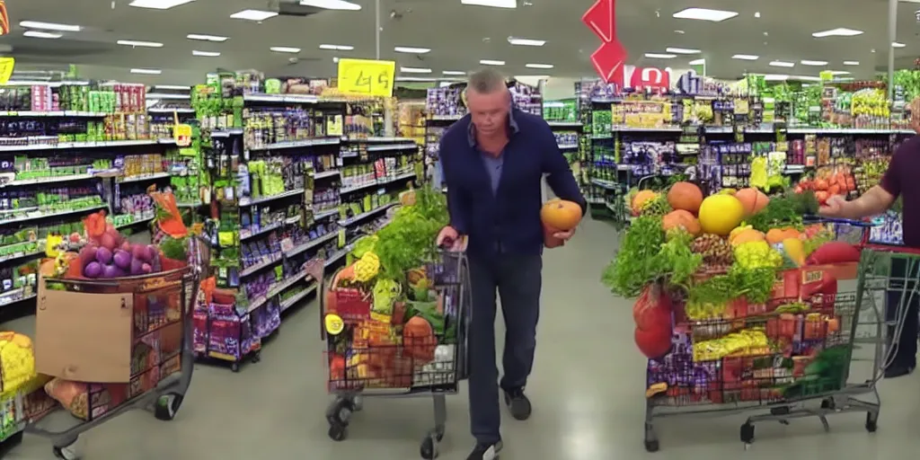 Image similar to cc tv video of barney getting groceries