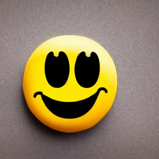 Image similar to child drawing of smiling emoji face with thumb up and red eyes.