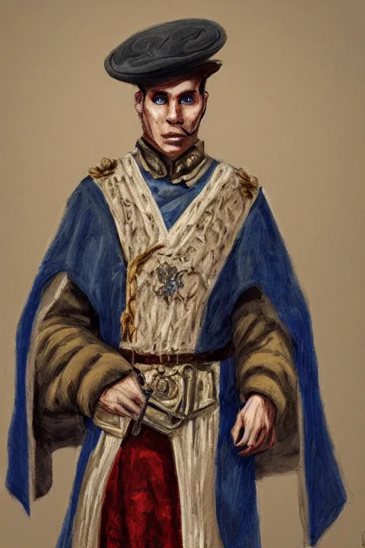 Prompt: jerma 9 8 5 as an adventurer in a refined embroidered noblesman robe and a hat, trending in artstation, artstation, establishing shot