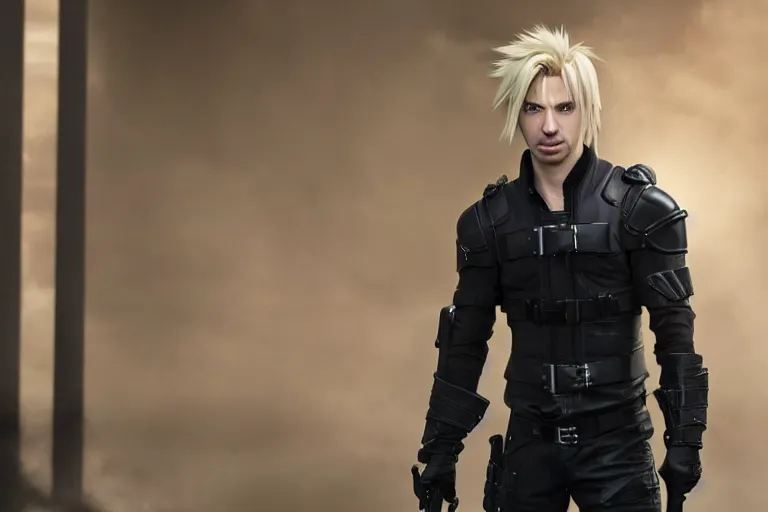 Image similar to live action film still of nathan fielder playing cloud strife in the new sci - fi movie