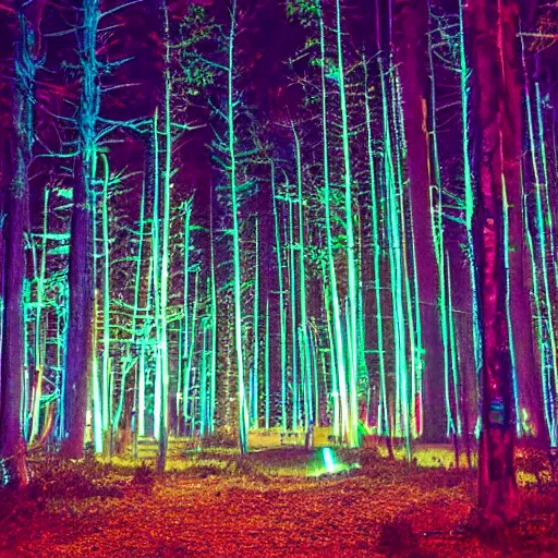 Image similar to joseph quinn neon lights looks so cool in the night forest handsome, photojournalism